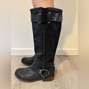 Ugg Dree Black Leather Harness Tall Moto Riding Boots Size 8